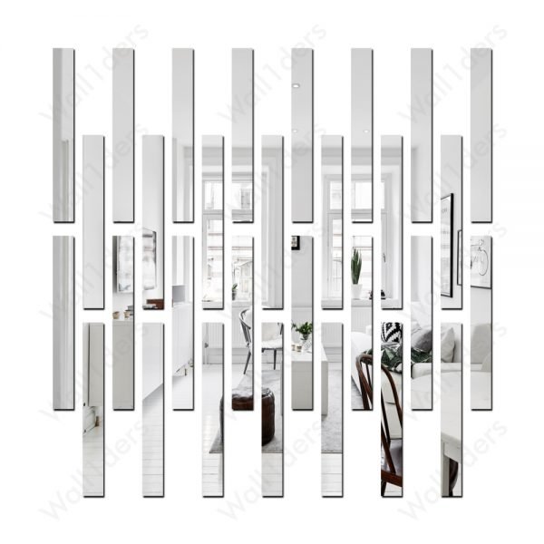 Wall1ders 30 Pcs Mirror Wall Stickers Striped Design Mirror Art Tile Decal Decoration DIY Self Adhesive Wall Line Border Acrylic Mirror for Home Living Room Bedroom Décor