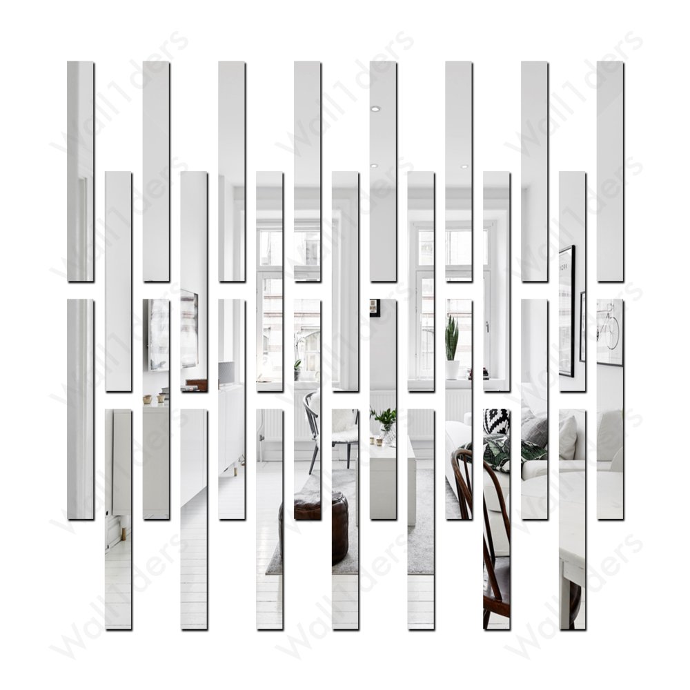 30 strip silver Wall1ders 30 Pcs Mirror Wall Stickers Striped Design Mirror Art Tile Decal Decoration DIY Self Adhesive Wall Line Border Acrylic Mirror for Home Living Room Bedroom Décor
