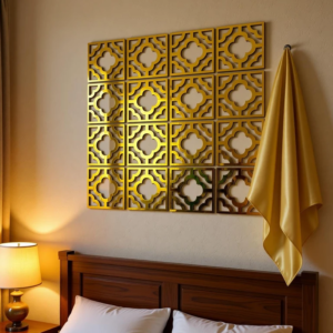 Wall1ders Golden Border Acrylic Mirror Wall Stickers (Set of 20), Premium 1.5 mm Thick Self Adhesive Decorative Mirror Wall Decor for Living Room, Bedroom, Hall & Office